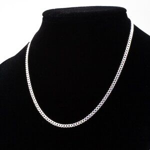 Real Silver 925 Sterling Silver Curb Chain – 15" + 1" Extender, Italian-Made